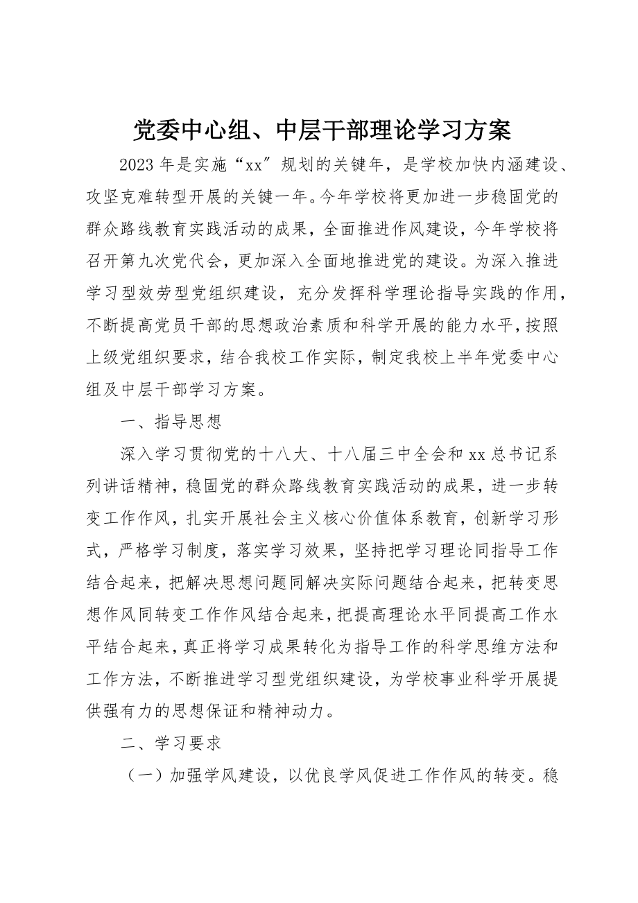 2023年党委中心组、中层干部理论学习计划.docx_第1页