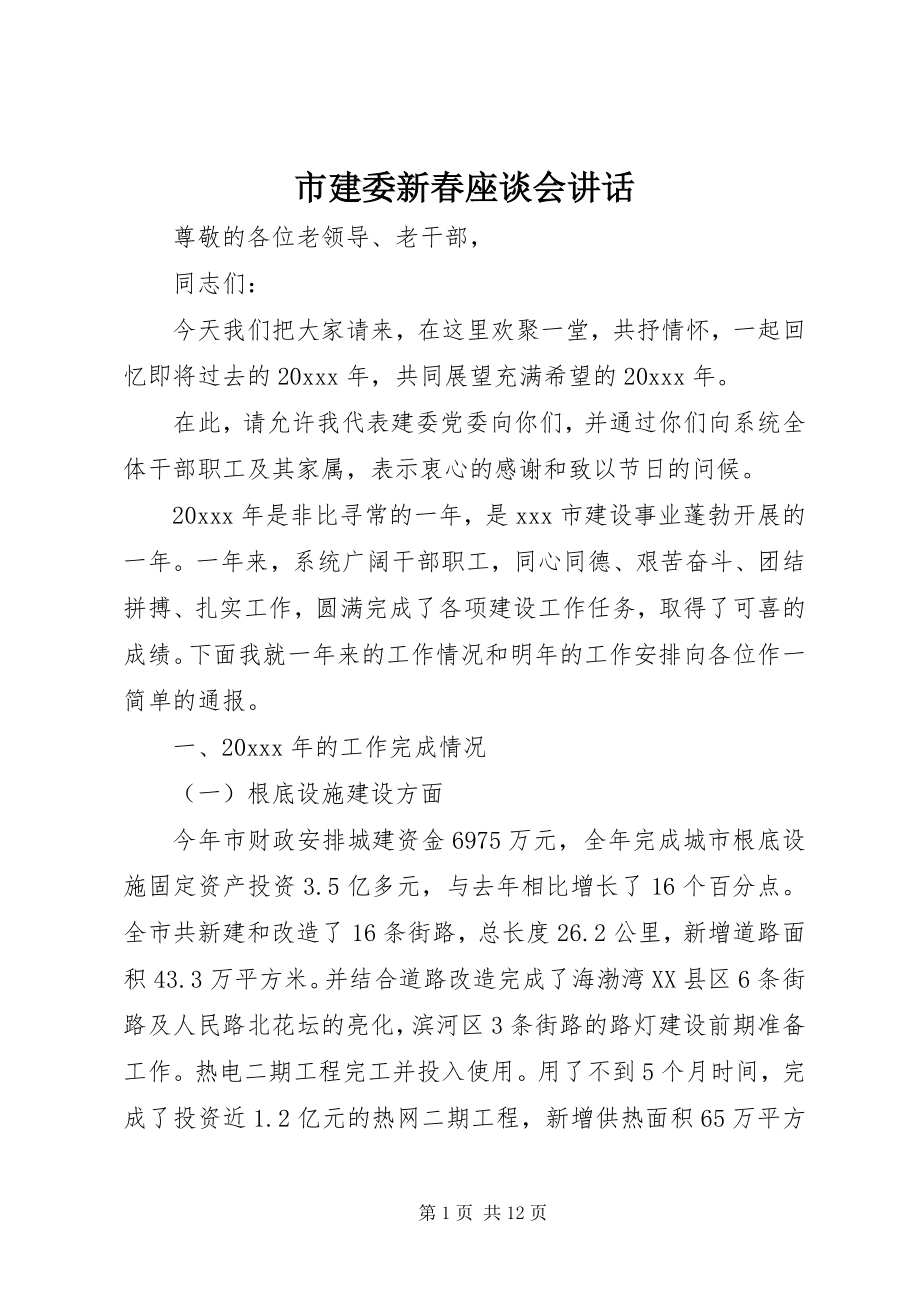 2023年市建委新春座谈会致辞.docx_第1页