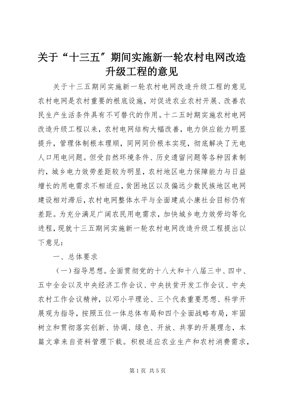 2023年“十三五”期间实施新一轮农村电网改造升级工程的意见.docx_第1页