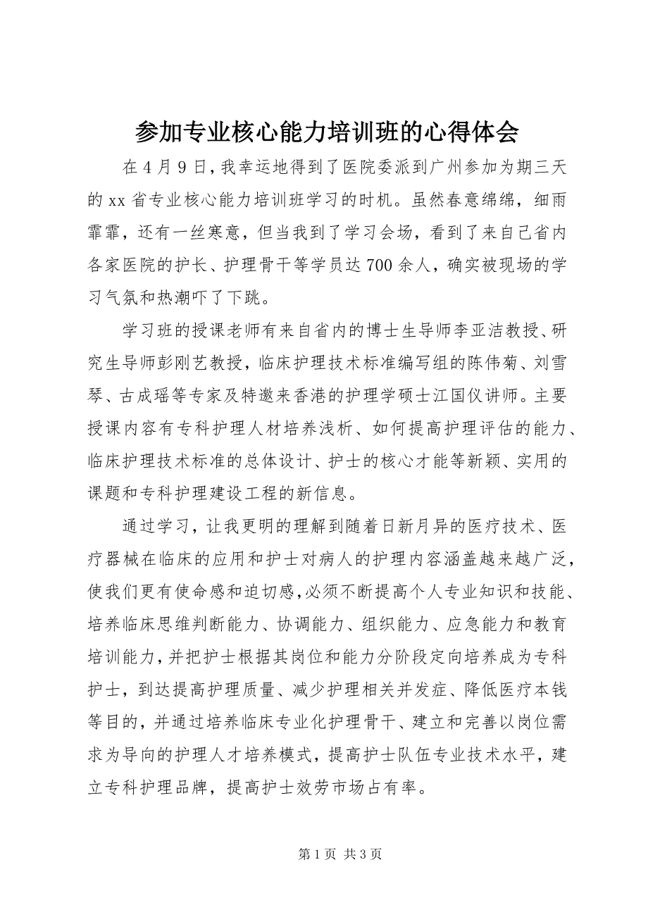 2023年参加《专业核心能力培训班》的心得体会新编.docx_第1页