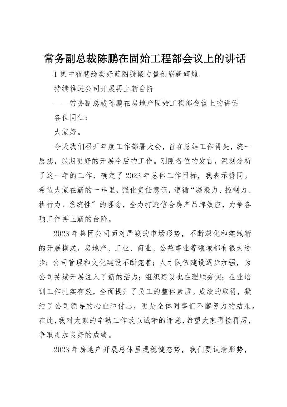 2023年常务副总裁陈鹏在固始项目部会议上的致辞新编.docx_第1页