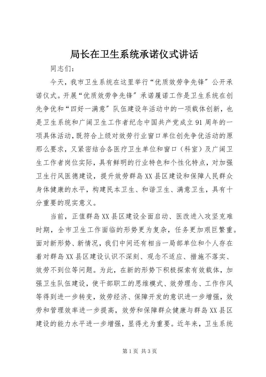 2023年局长在卫生系统承诺仪式致辞.docx_第1页