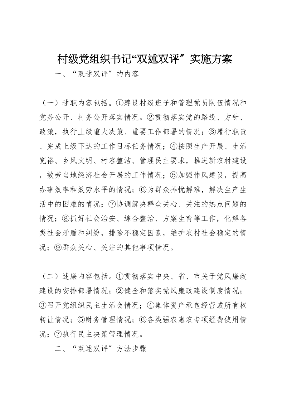 2023年村级党组织书记双述双评实施方案.doc_第1页