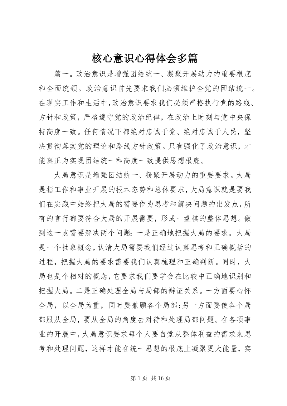 2023年核心意识心得体会多篇.docx_第1页