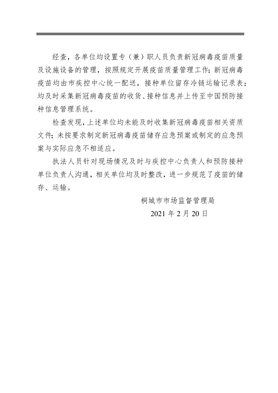 桐城市新冠病毒疫苗生产流通专项监督检查工作总结.docx_第2页