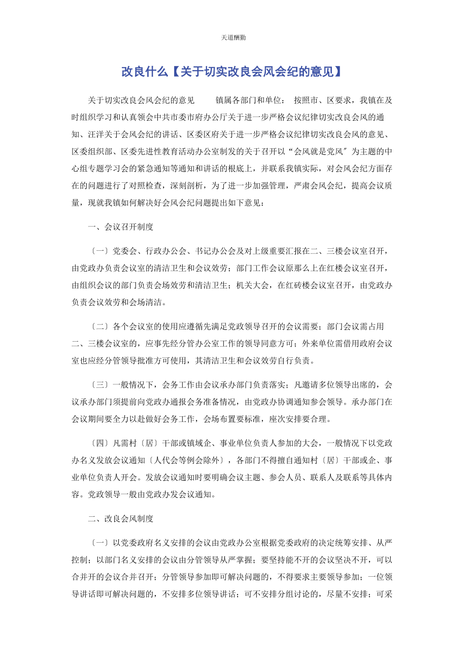 2023年改进什么切实改进会风会纪的意见范文.docx_第1页