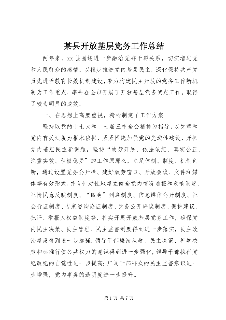 2023年xx县开放基层党务工作总结.docx_第1页