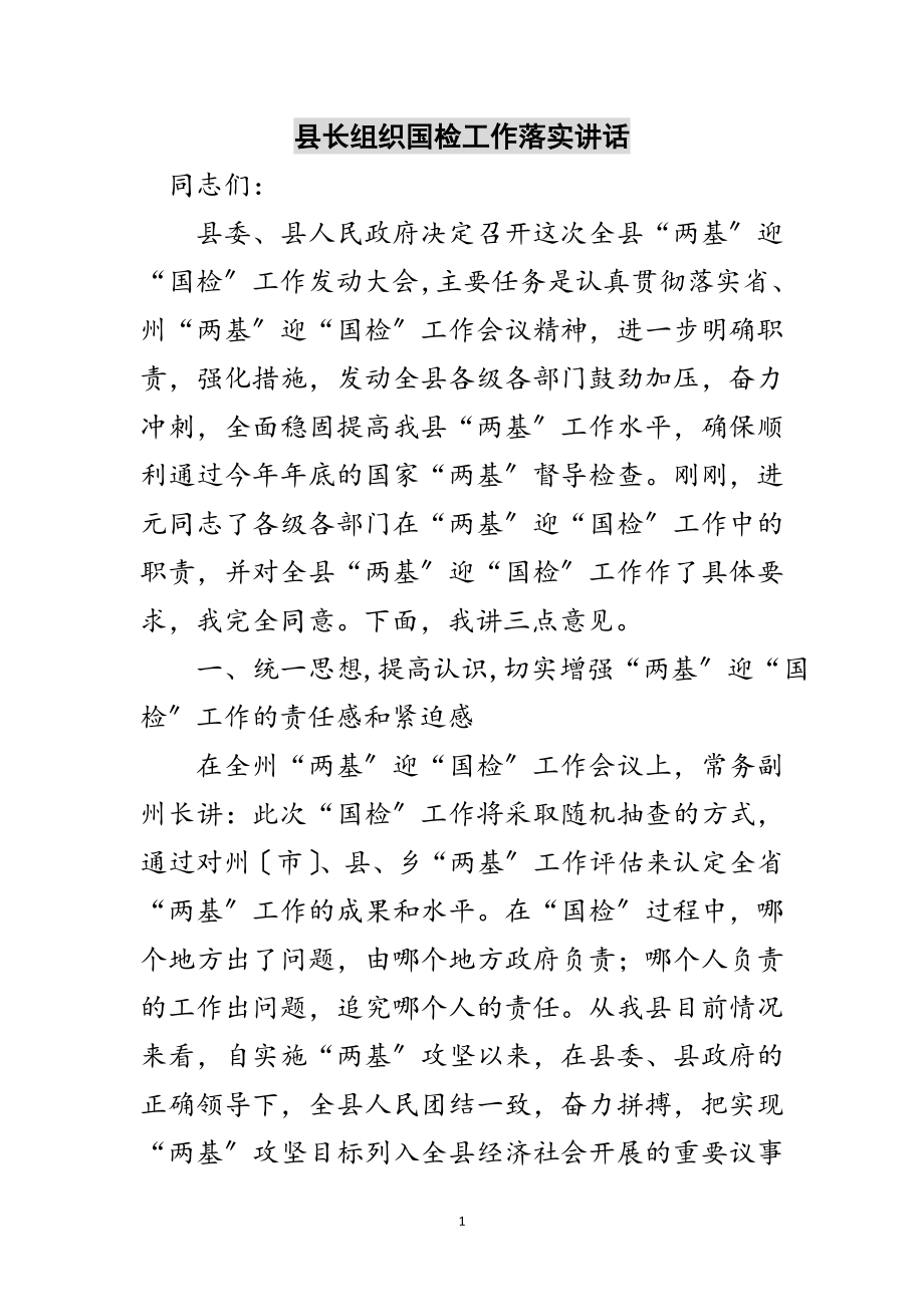 2023年县长组织国检工作落实讲话范文.doc_第1页