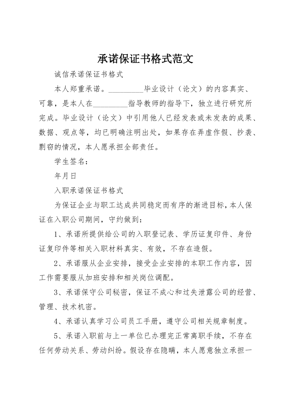 2023年承诺保证书格式2新编.docx_第1页