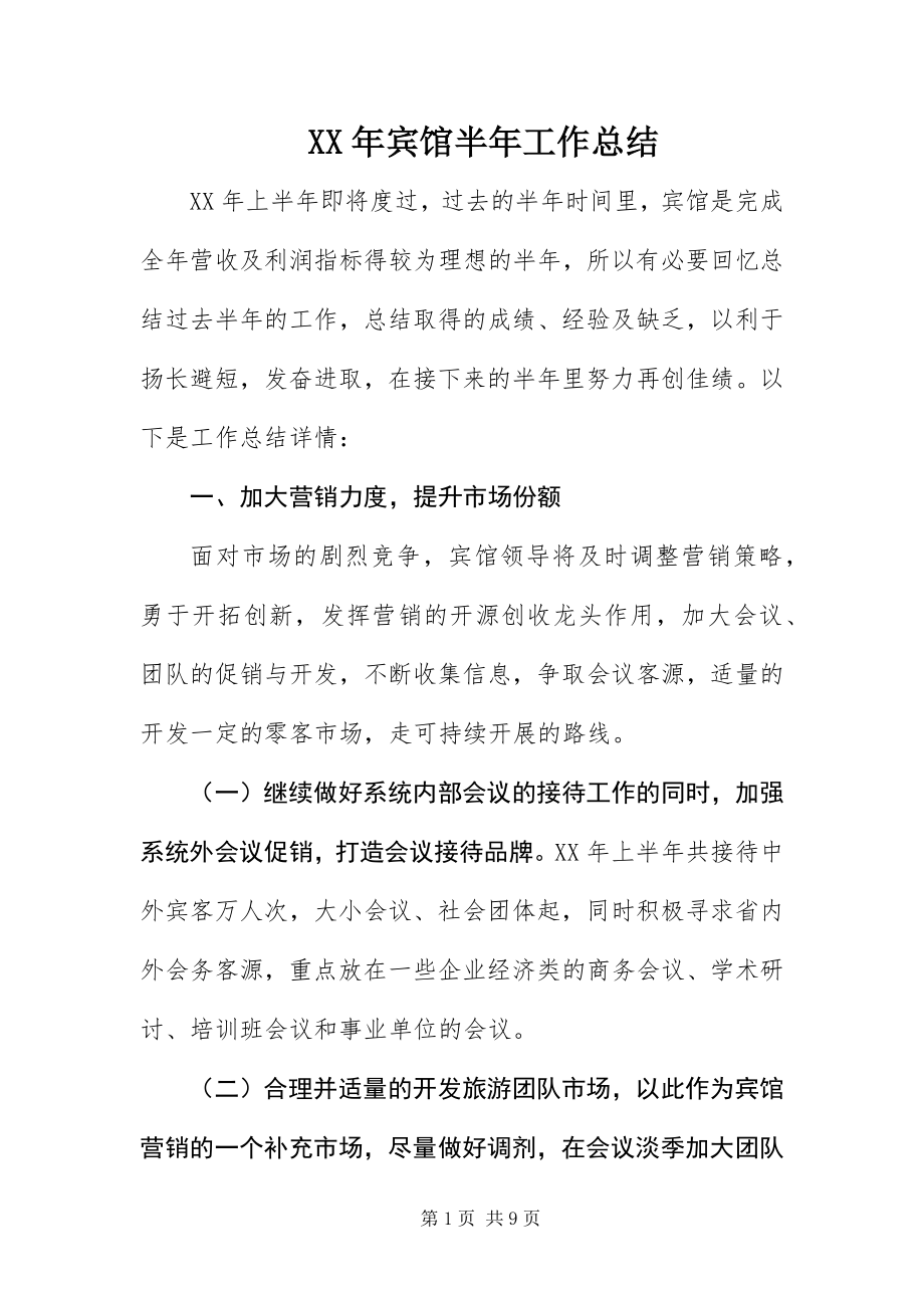 2023年宾馆半工作总结.docx_第1页