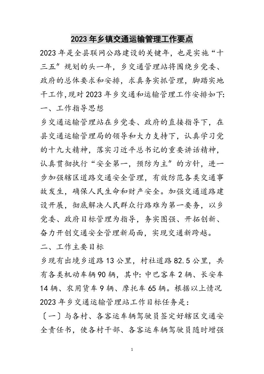 2023年年乡镇交通运输管理工作要点范文.doc_第1页