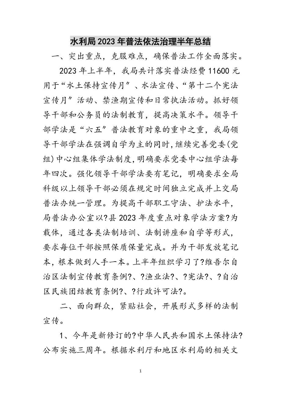 2023年水利局年普法依法治理半年总结范文.doc_第1页