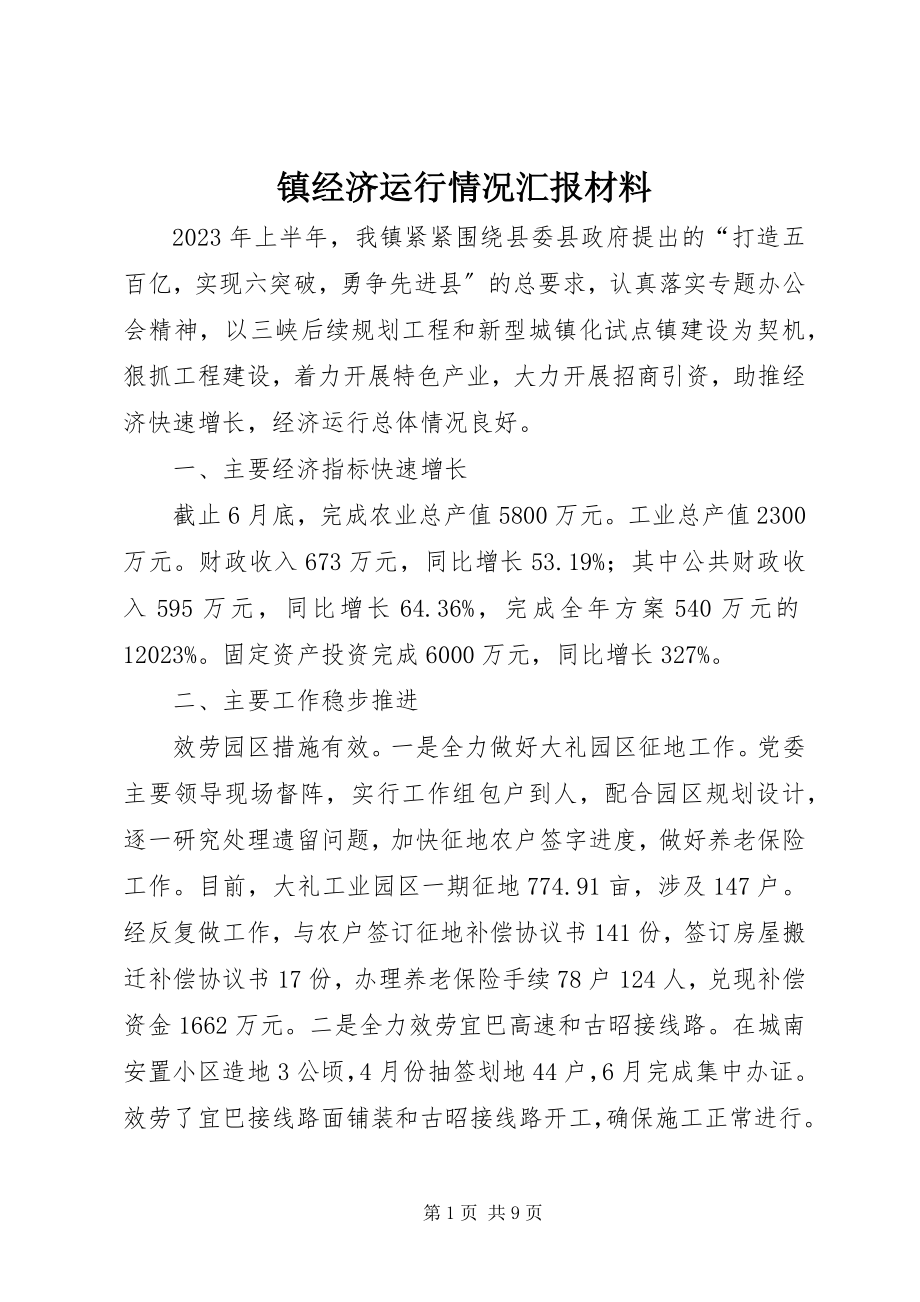 2023年镇经济运行情况汇报材料.docx_第1页