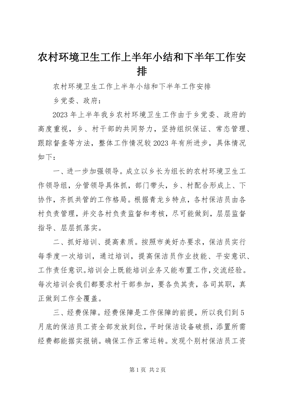 2023年农村环境卫生工作上半年小结和下半年工作安排.docx_第1页