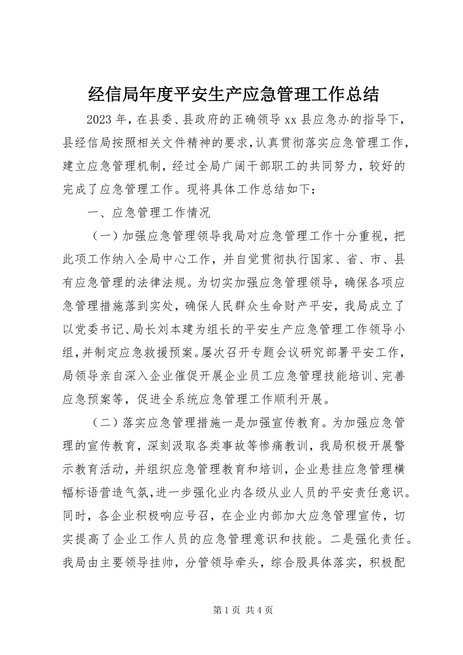 2023年经信局度安全生产应急管理工作总结.docx_第1页