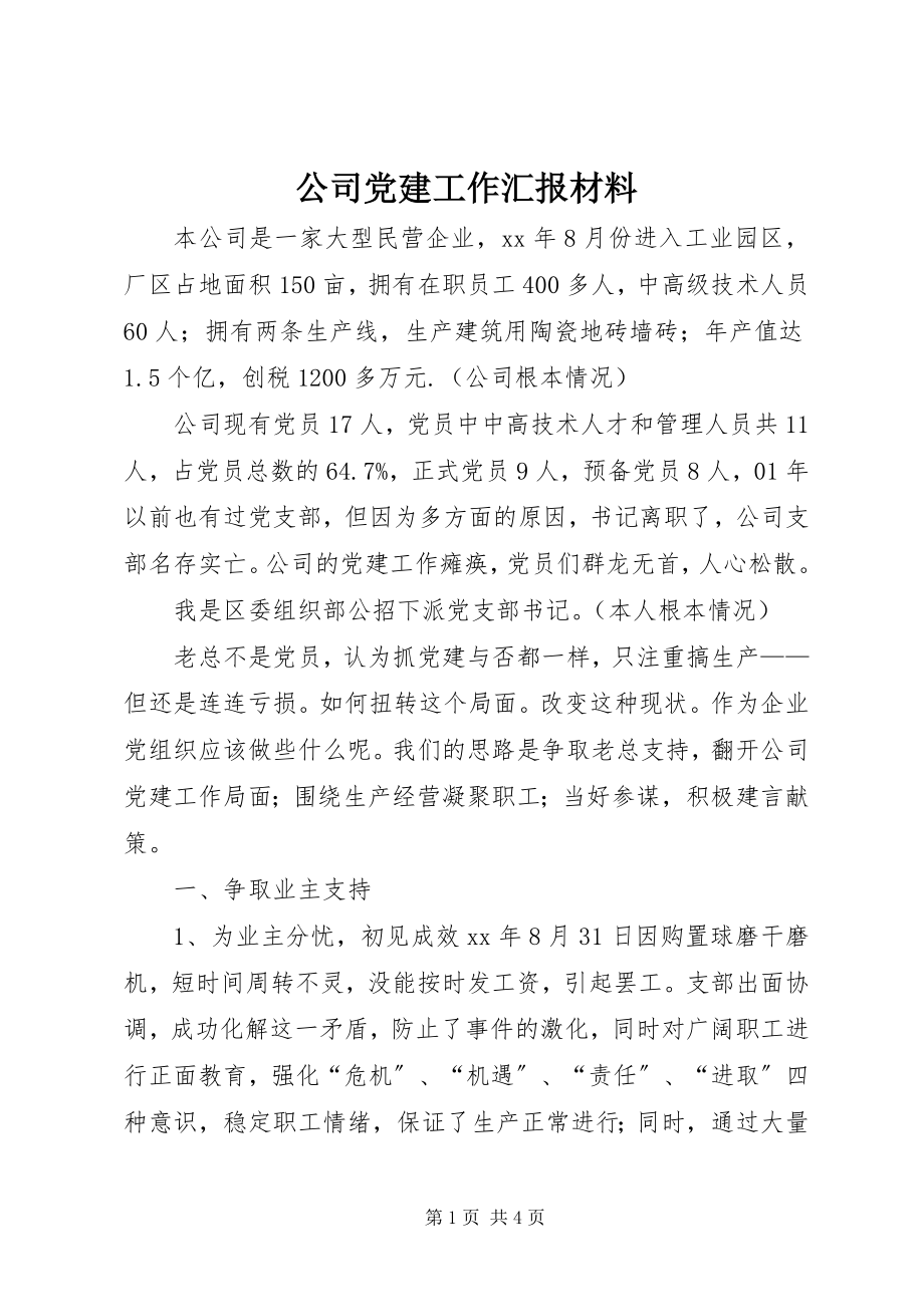 2023年公司党建工作汇报材料.docx_第1页