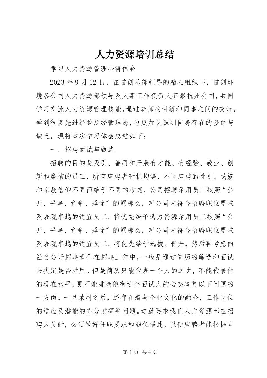 2023年人力资源培训总结.docx_第1页