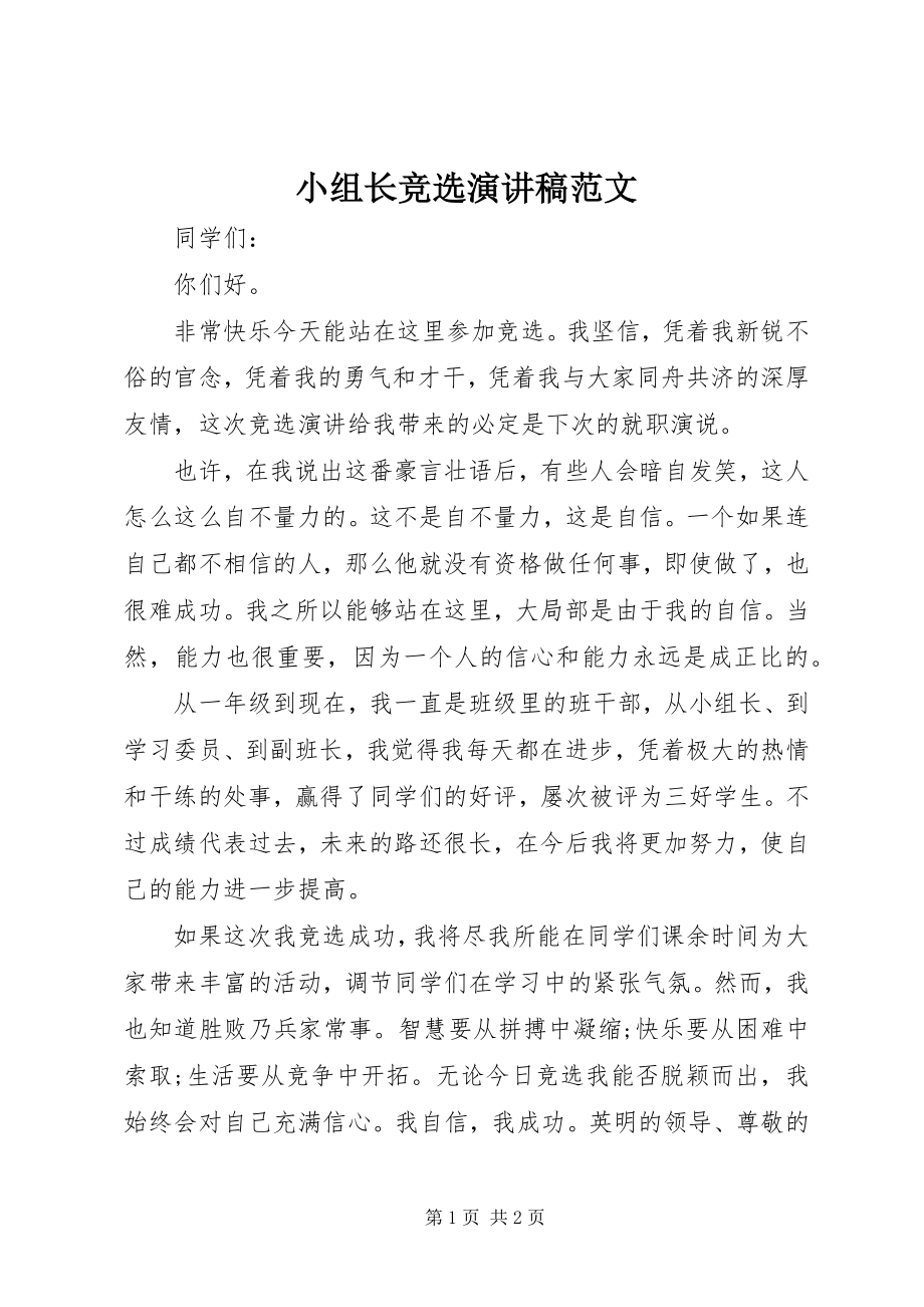 2023年小组长竞选演讲稿.docx_第1页