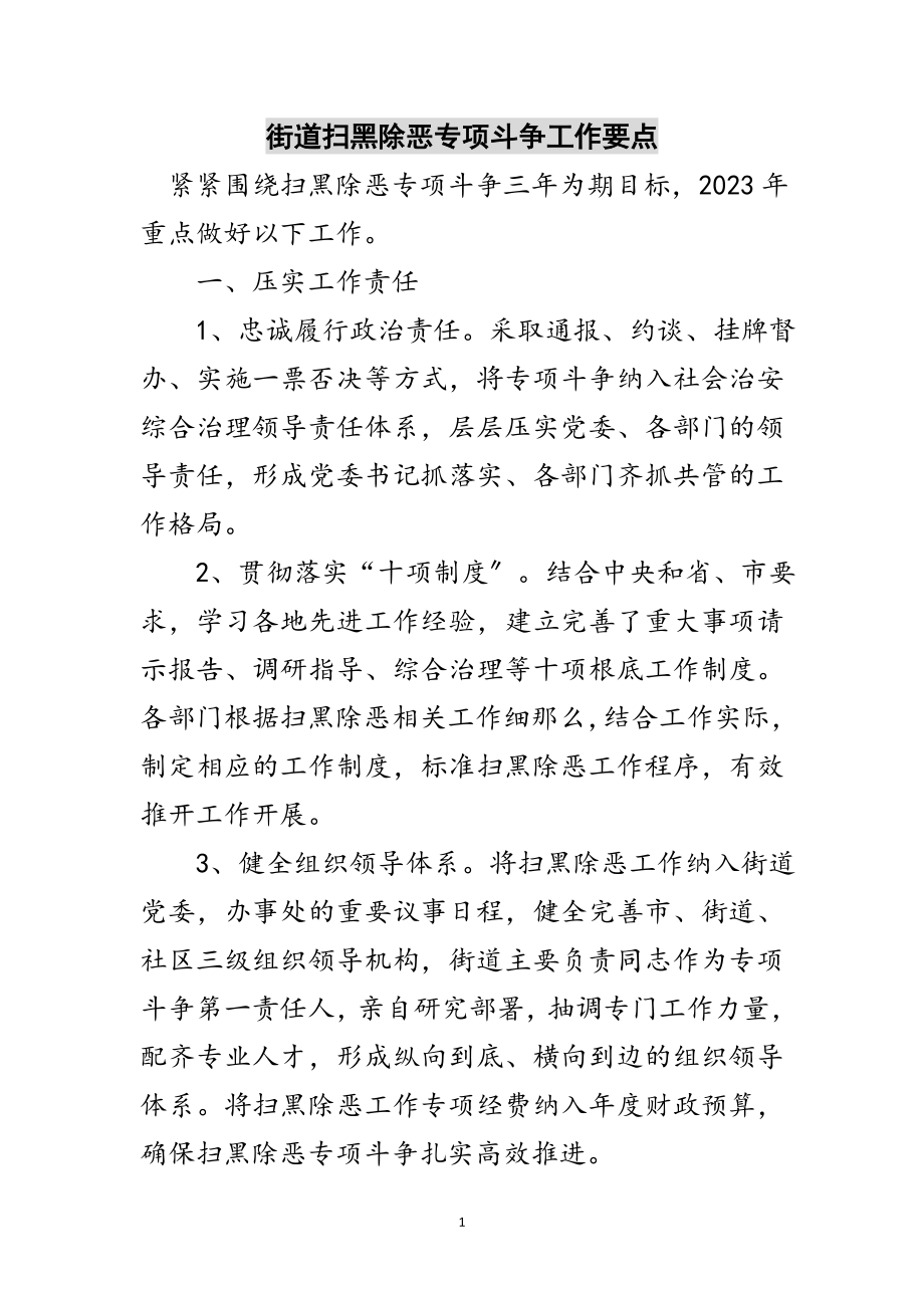 2023年街道扫黑除恶专项斗争工作要点范文.doc_第1页