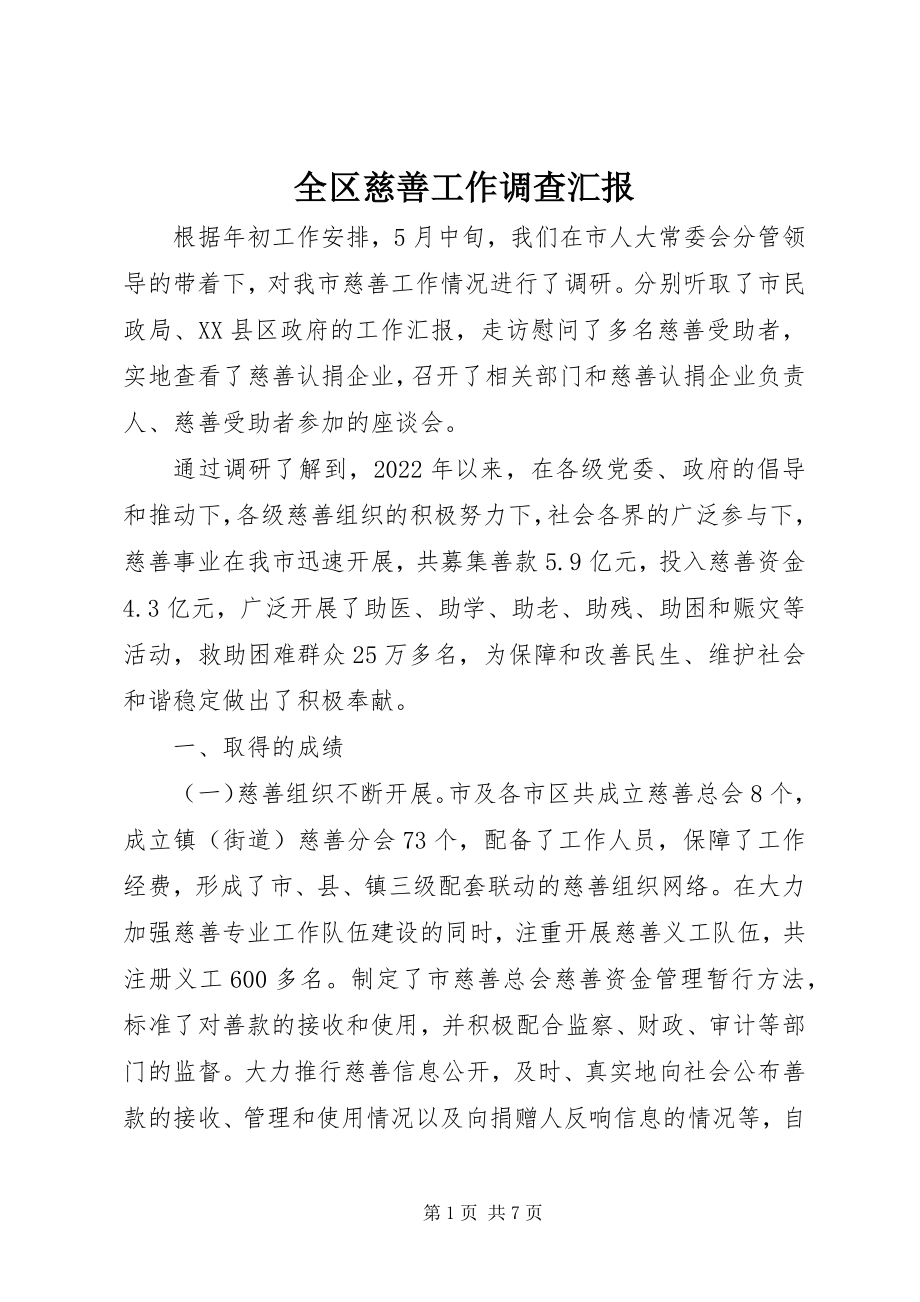 2023年全区慈善工作调查汇报.docx_第1页