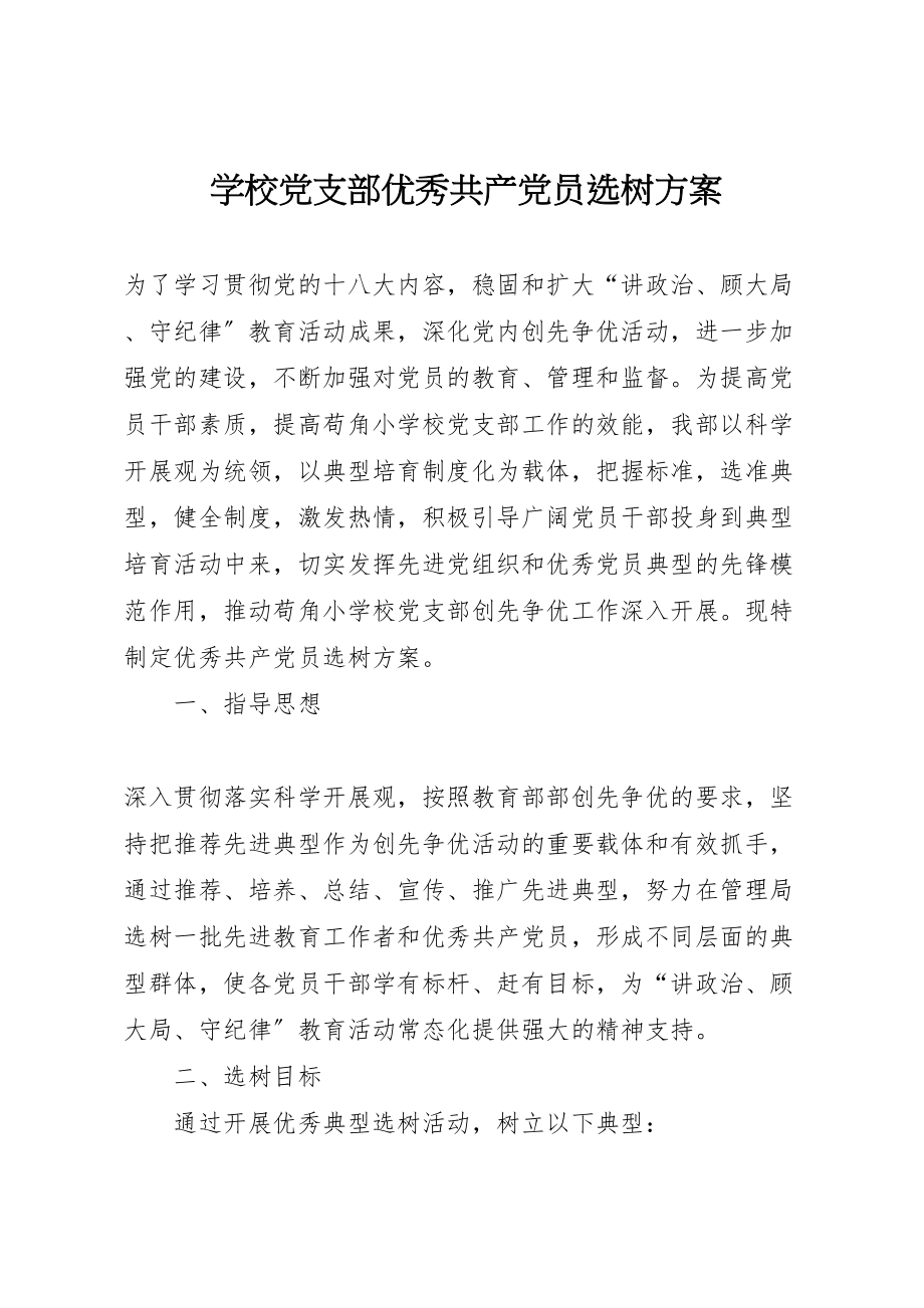 2023年学校党支部优秀共产党员选树方案.doc_第1页