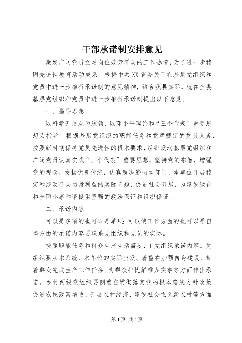 2023年干部承诺制安排意见.docx_第1页