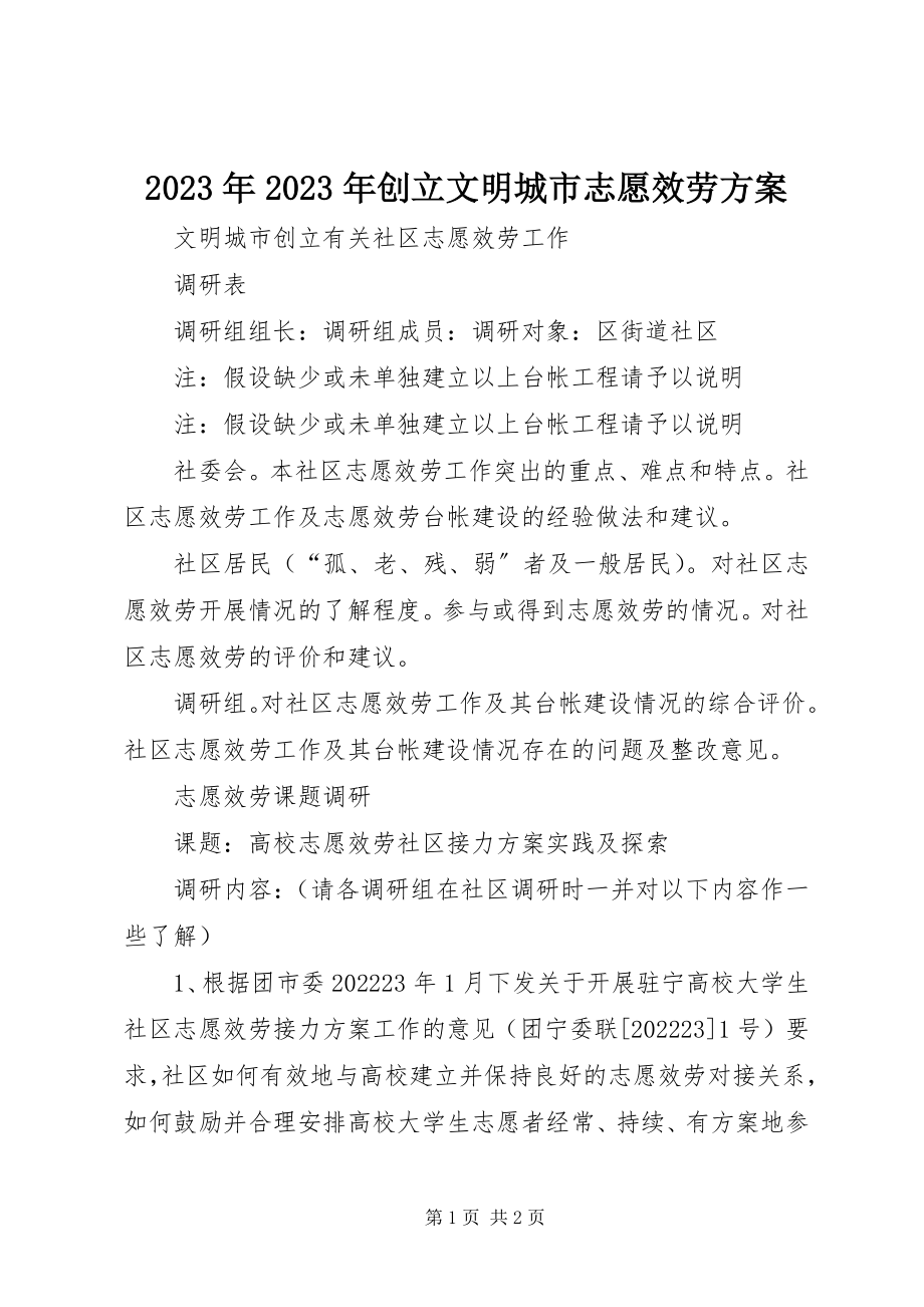 2023年创建文明城市志愿服务计划.docx_第1页