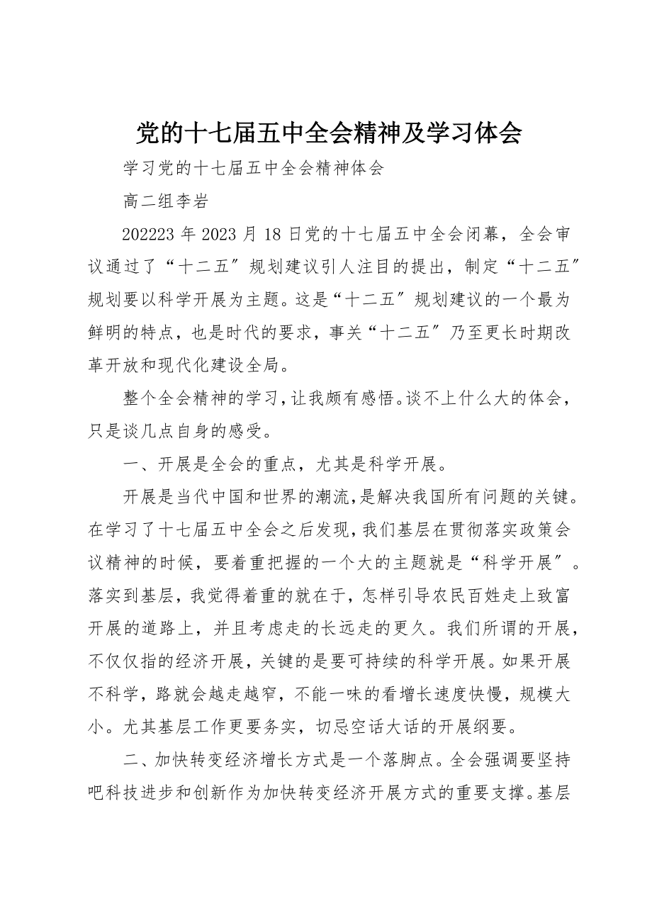 2023年党的十七届五中全会精神及学习体会.docx_第1页