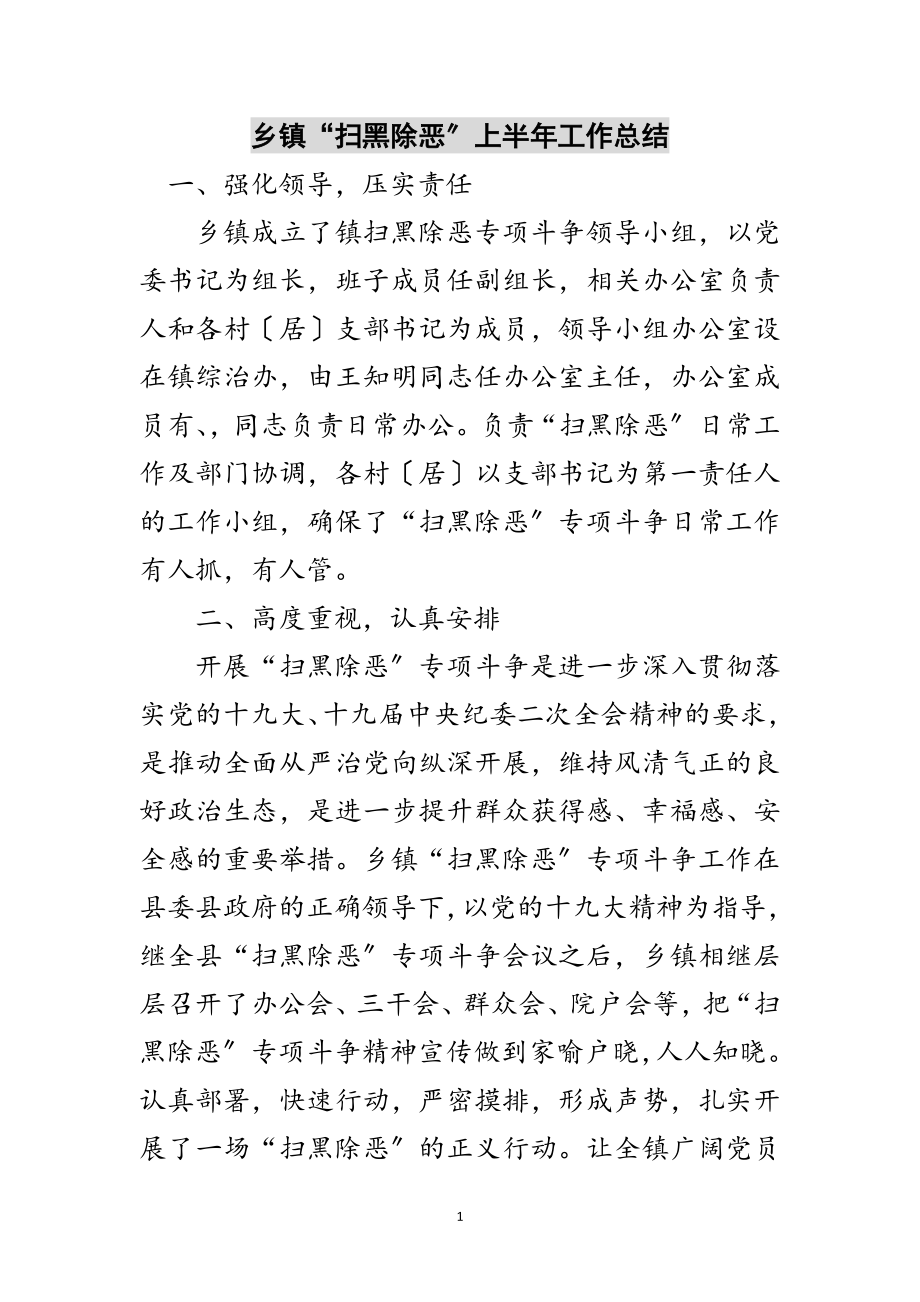 2023年乡镇“扫黑除恶”上半年工作总结范文.doc_第1页