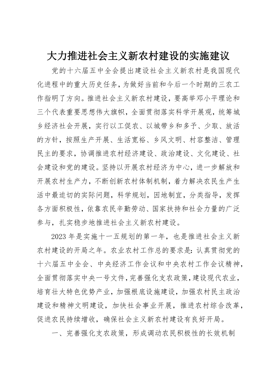 2023年大力推进社会主义新农村建设的实施建议.docx_第1页