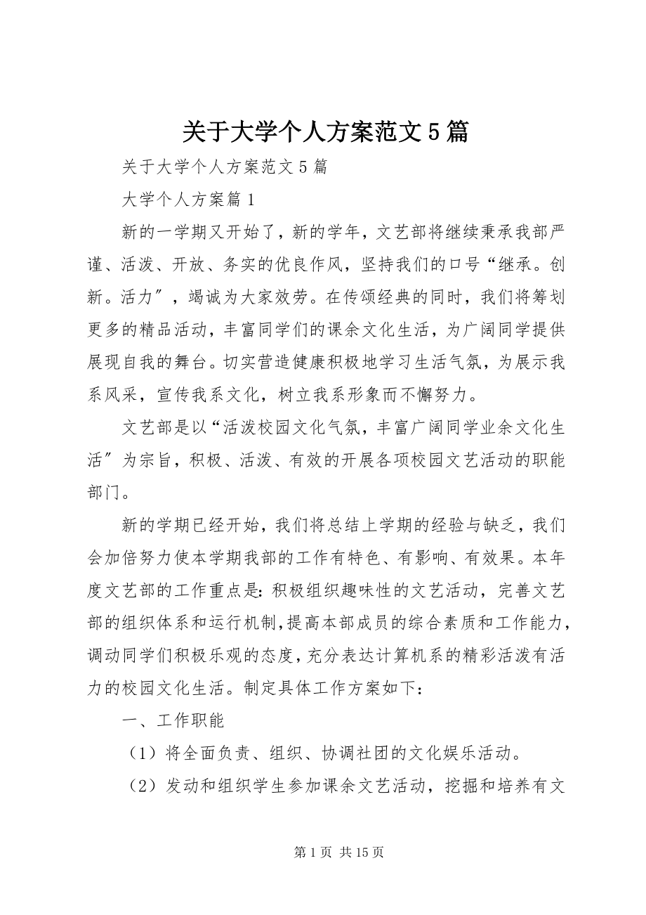 2023年大学个人计划5篇.docx_第1页