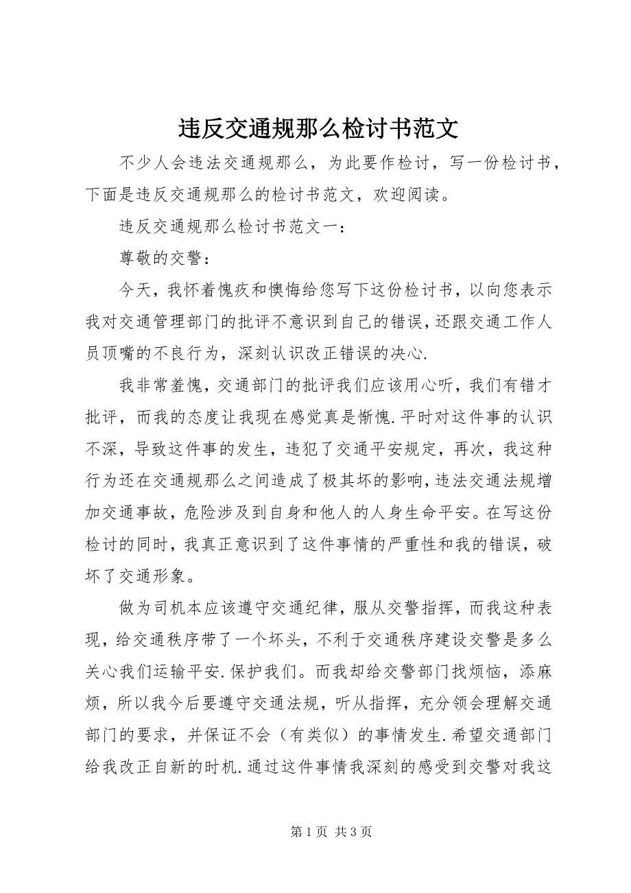 2023年违反交通规则检讨书2.docx_第1页