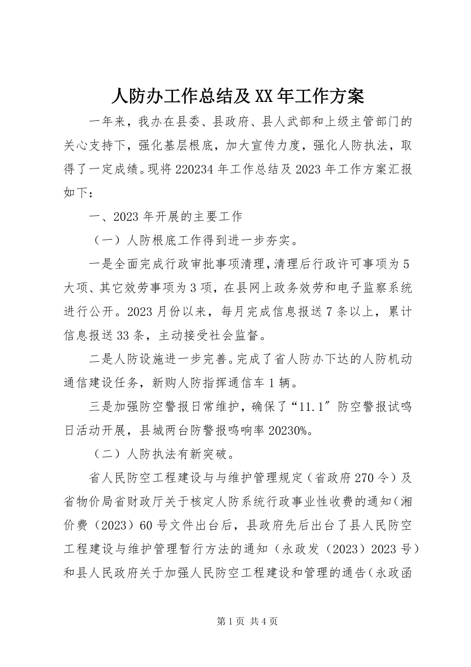 2023年人防办工作总结及工作计划.docx_第1页