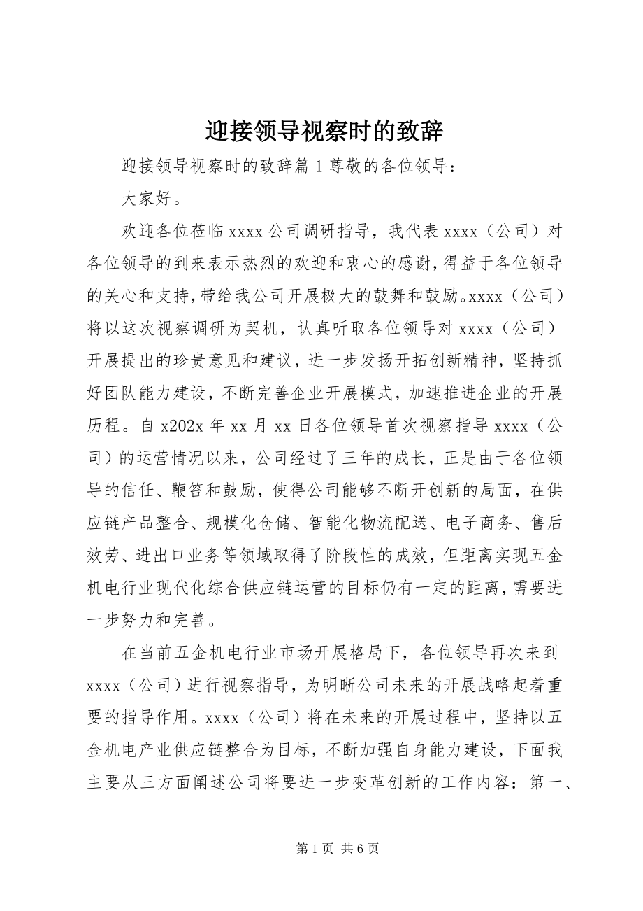 2023年迎接领导视察时的致辞.docx_第1页