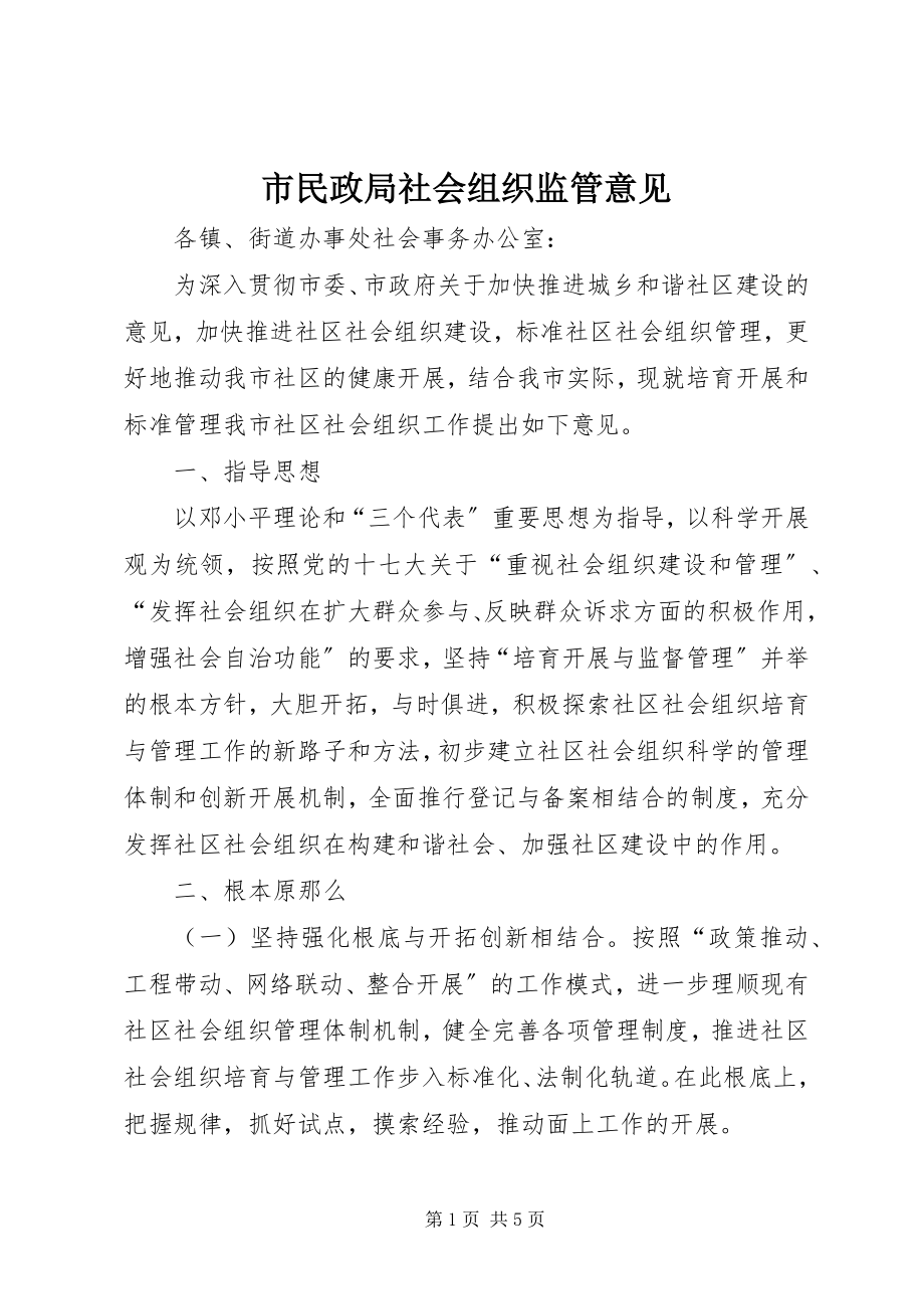 2023年市民政局社会组织监管意见.docx_第1页