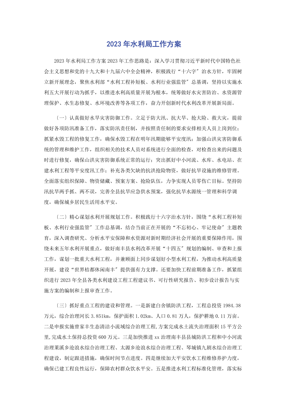 2023年水利局工作计划.docx_第1页