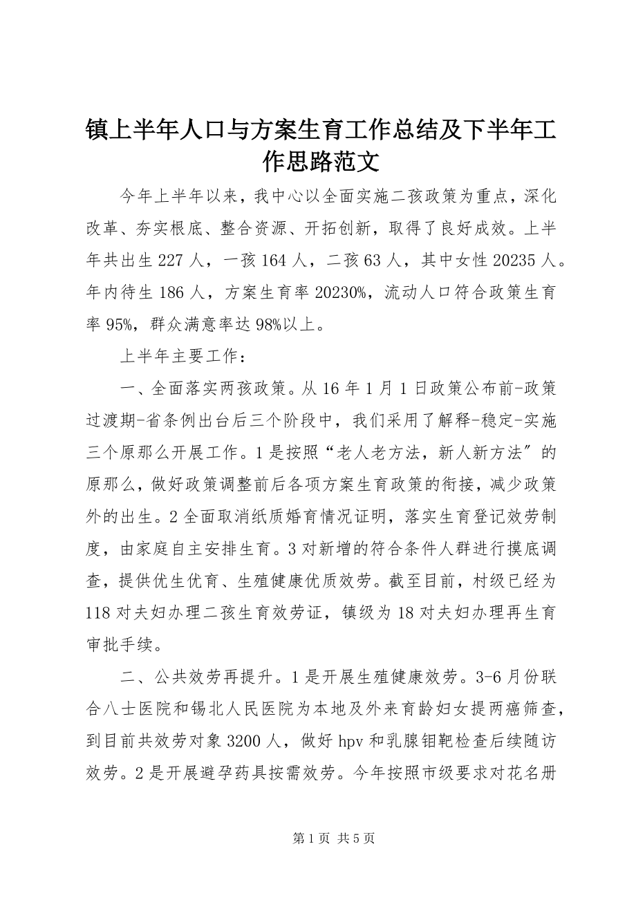 2023年镇上半年人口与计划生育工作总结及下半年工作思路.docx_第1页