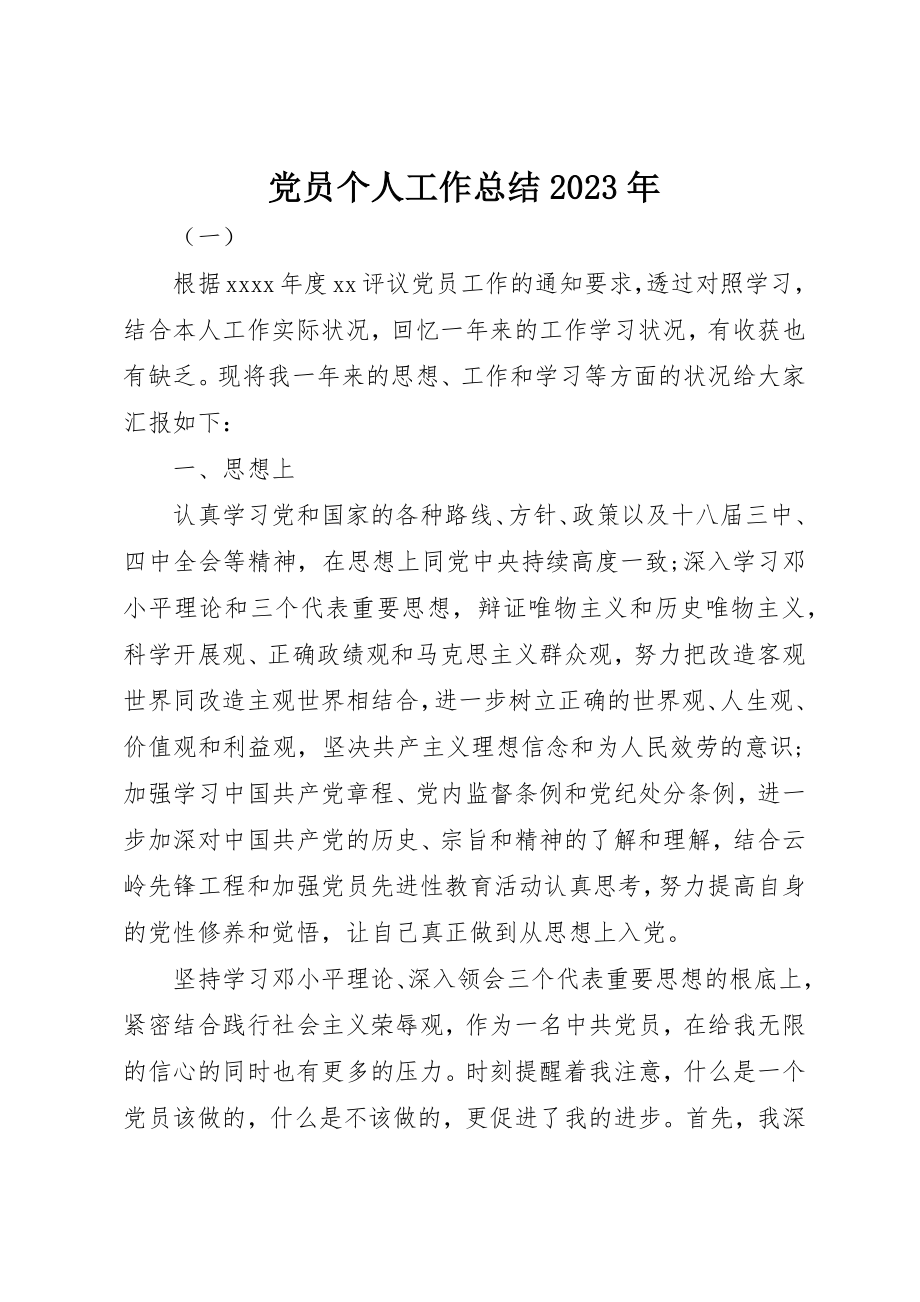 2023年党员个人工作总结某年.docx_第1页