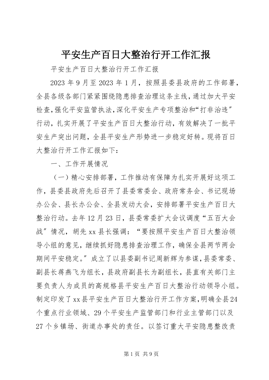 2023年安全生产百日大整治行动工作汇报新编.docx_第1页