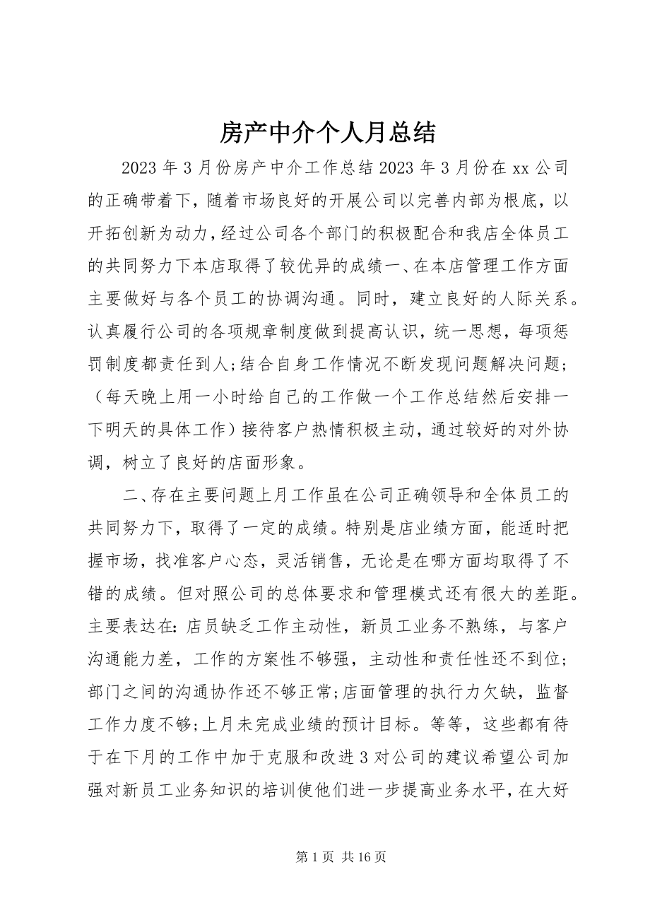 2023年房产中介个人月总结.docx_第1页