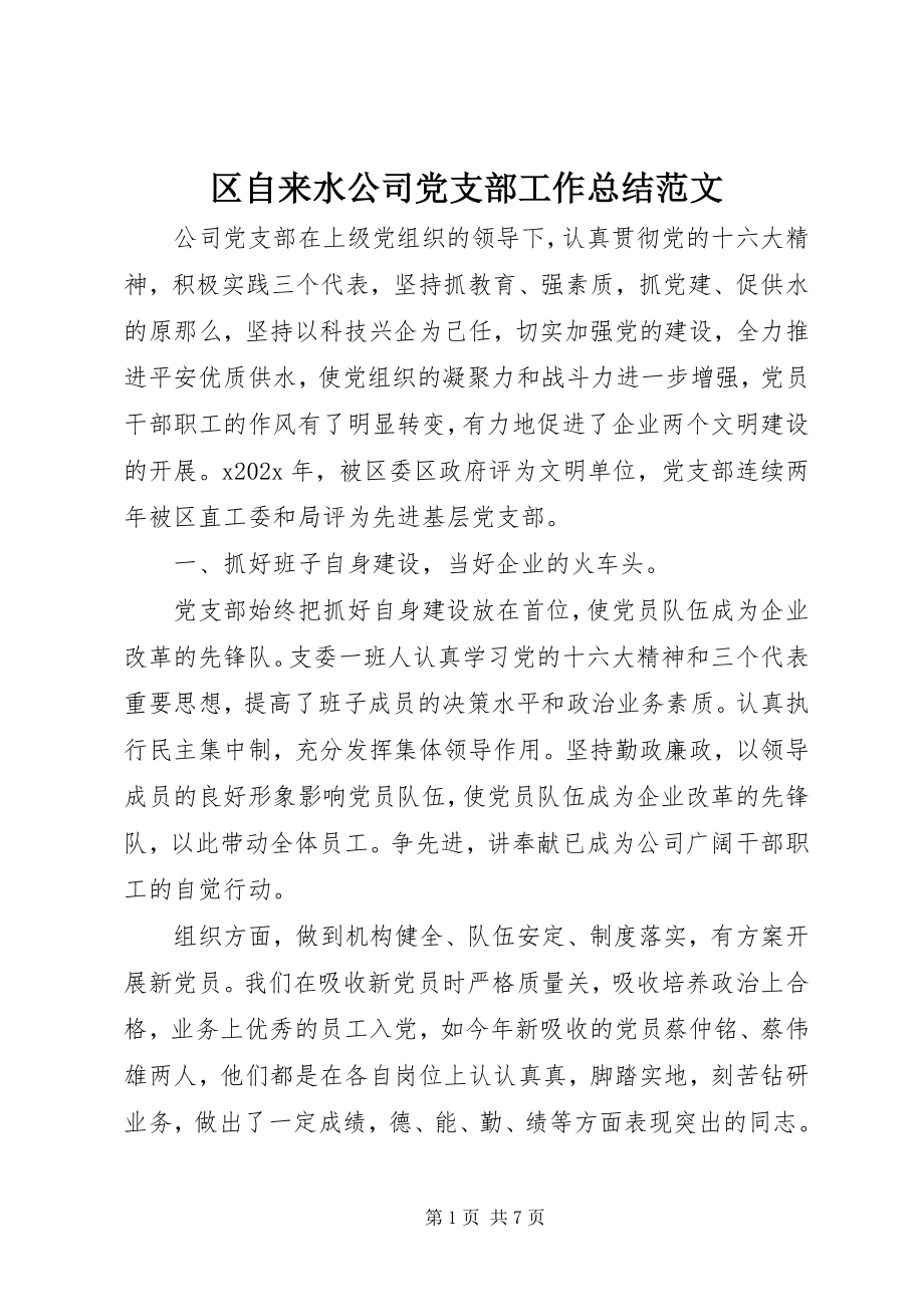 2023年区自来水公司党支部工作总结.docx_第1页