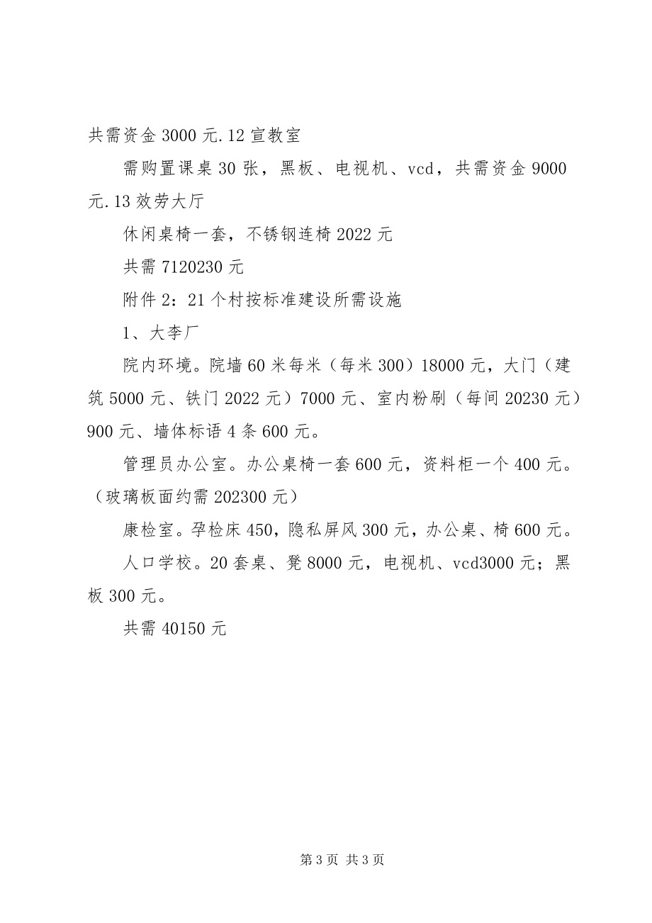 2023年乡计划生育服务中心和全乡一千口人以上村室建设所需资金的请示.docx_第3页