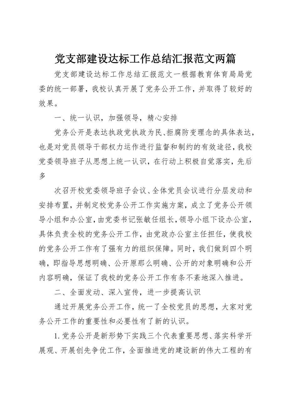 2023年党支部建设达标工作总结汇报两篇.docx_第1页