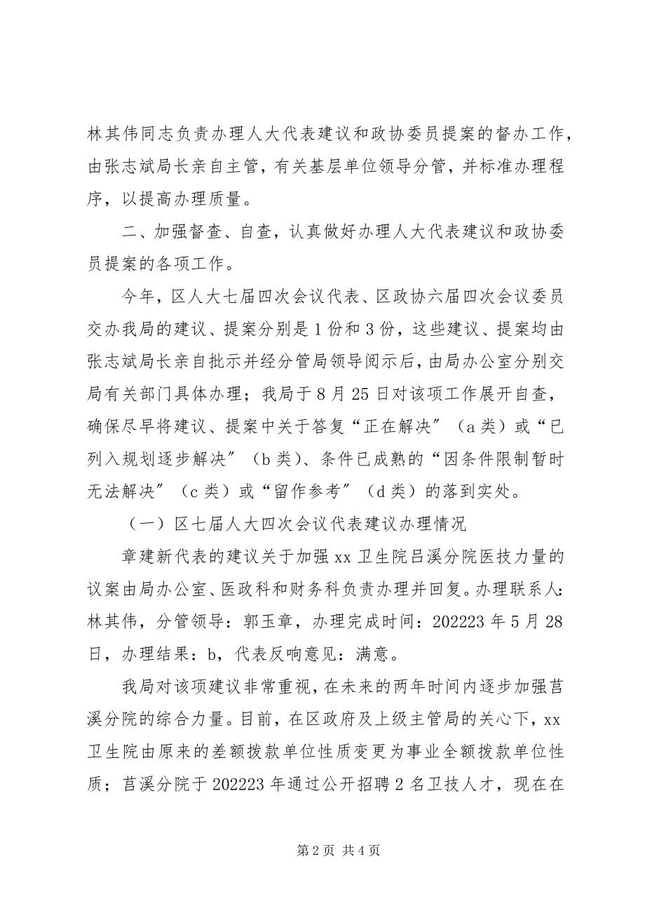 2023年卫生局办理人大代表建议和政协委员提案情况汇报.docx_第2页