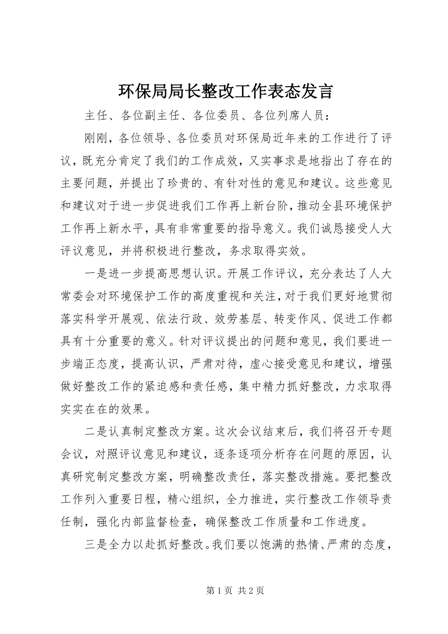 2023年环保局局长整改工作表态讲话.docx_第1页