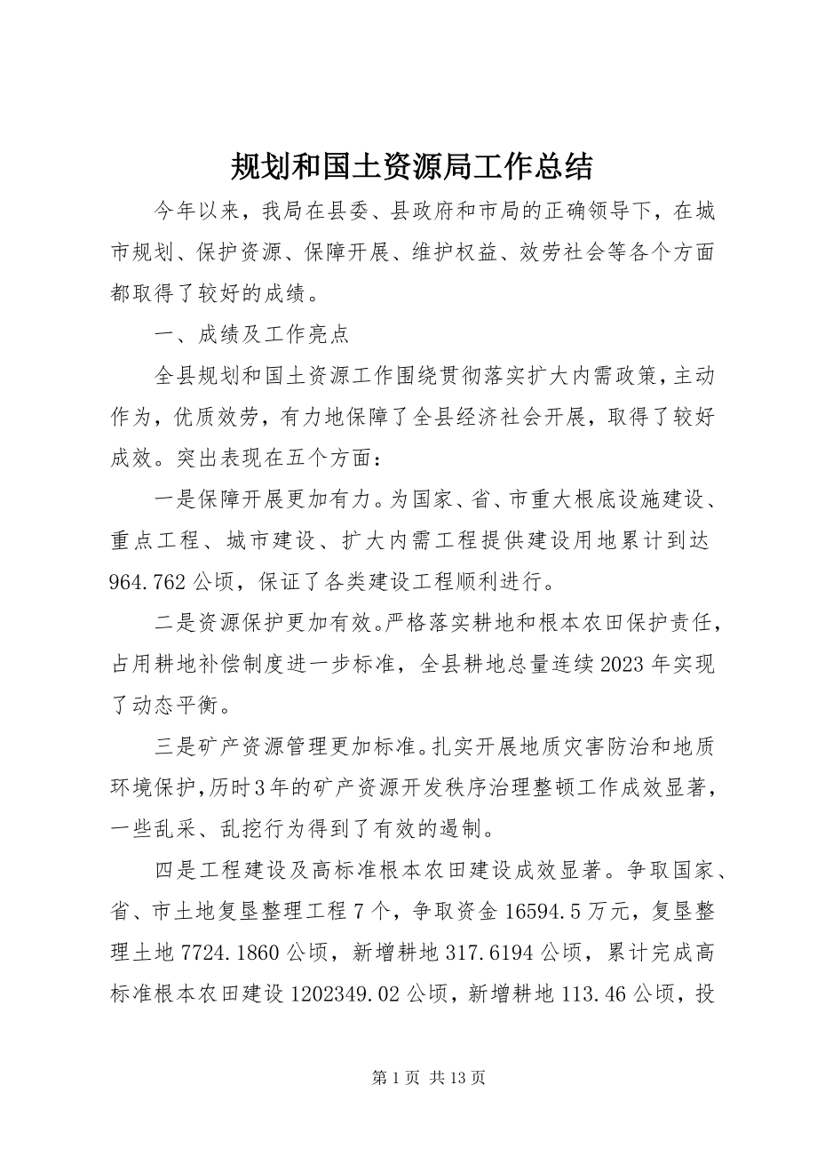 2023年规划和国土资源局工作总结.docx_第1页