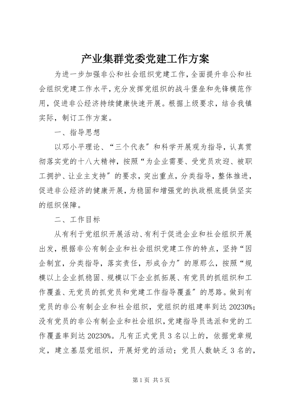 2023年产业集群党委党建工作计划新编.docx_第1页