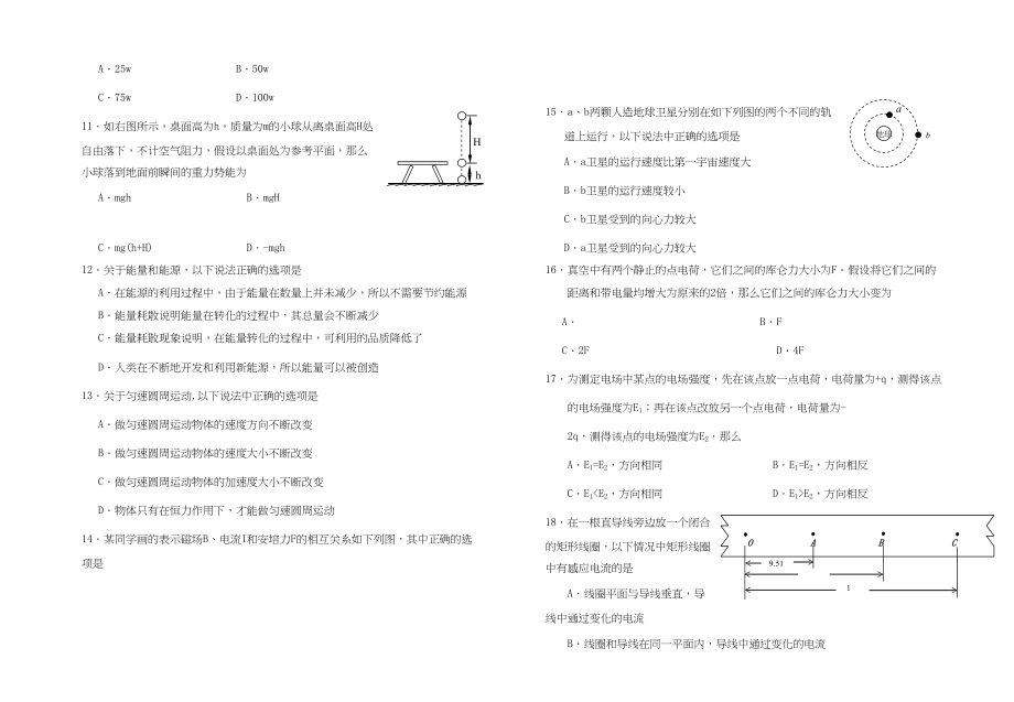 2023年江苏省滨海11高二物理第一学期期中考试文.docx_第2页