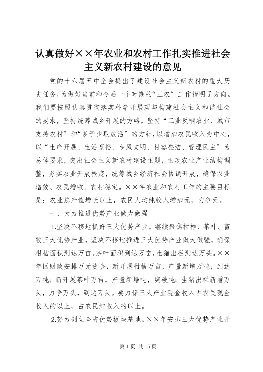 2023年认真做好农业和农村工作扎实推进社会主义新农村建设的意见.docx_第1页