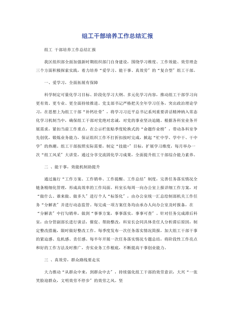 2023年组工干部培养工作总结汇报.docx_第1页